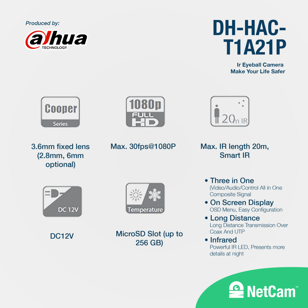 DAHUA INDOOR DH-HAC-T1A21P (2MP/ 3.6MM)