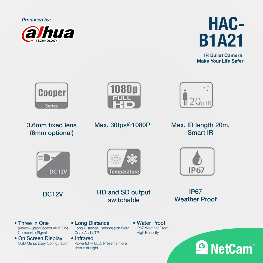 DAHUA OUTDOOR DH-HAC-B1A21P (2MP/ 3.6MM)