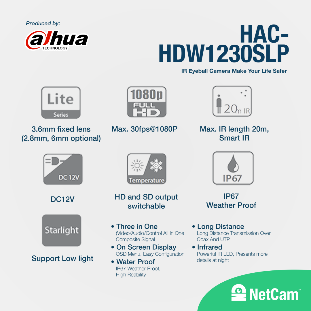 DAHUA INDOOR DH-HAC-HDW1230SL (2MP/ 2.8MM/ STARLIGHT)