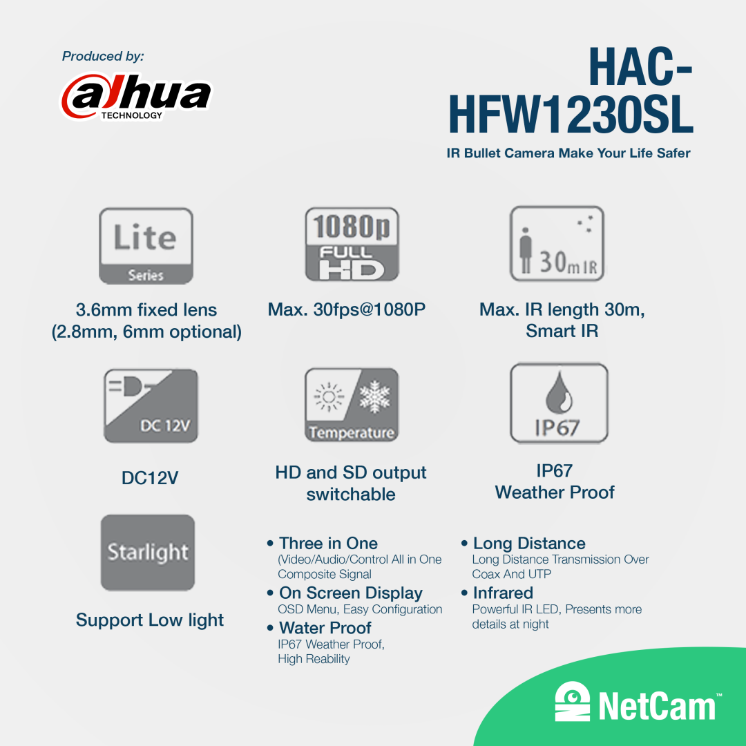DAHUA OUTDOOR DH-HAC-HFW1230SL (2MP/ 2.8MM/ STARLIGHT)