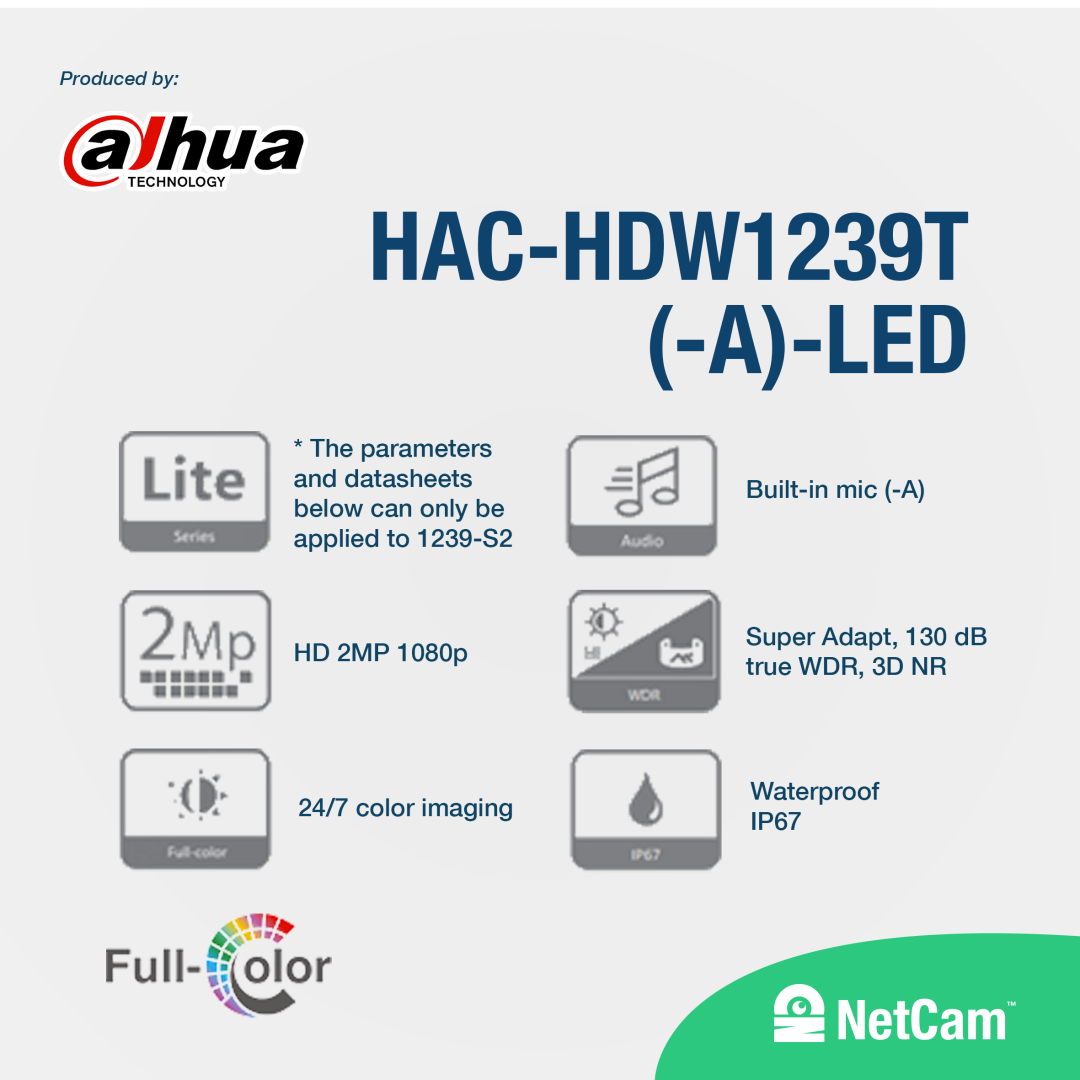 DAHUA INDOOR DH-HAC-HDW1239TLP-LED-0280B (2MP/2.8MM/ FULLCOLOR)