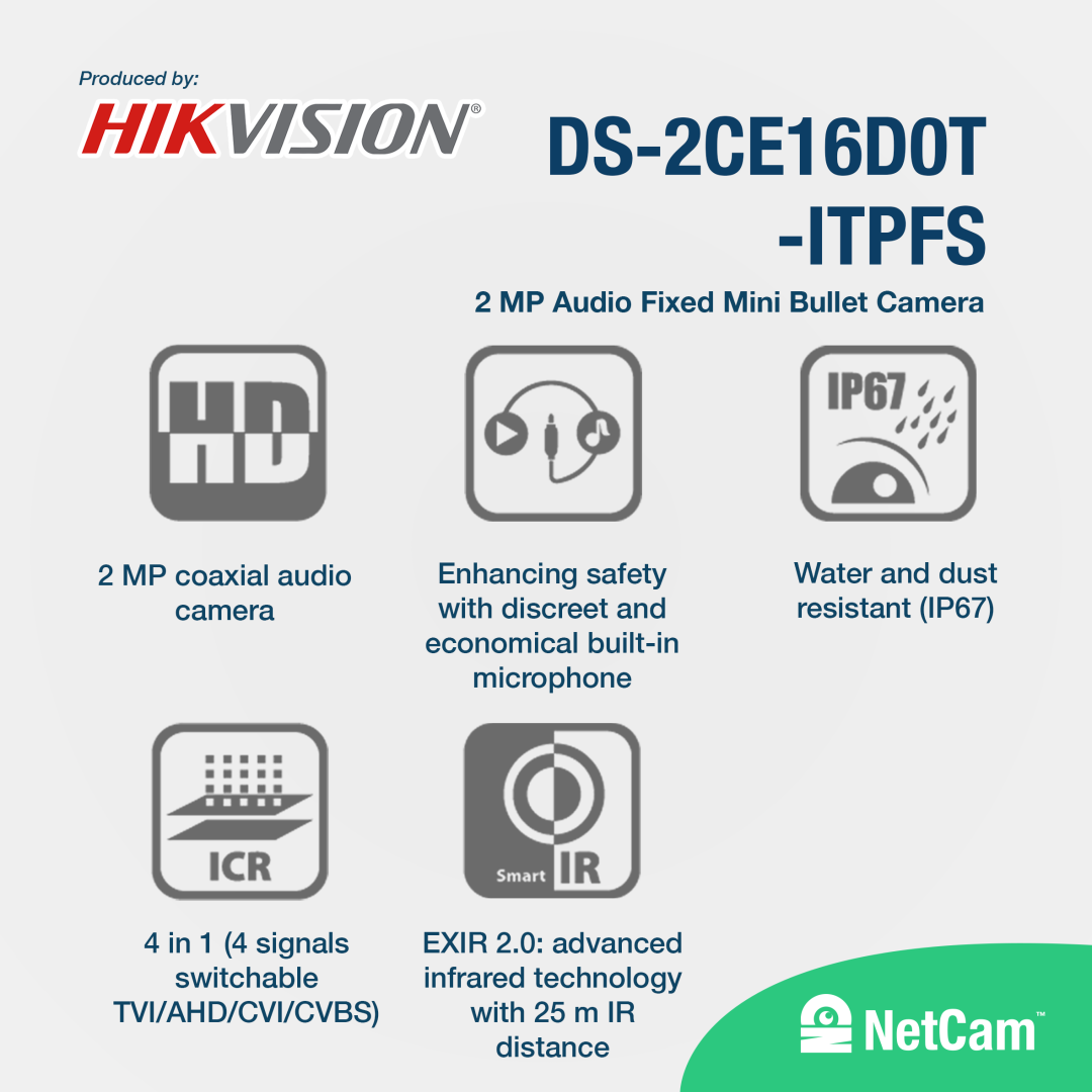 HIKVISION OUTDOOR DS-2CE16D0T-ITPFS (2MP/ 2.8MM/ AUDIO)