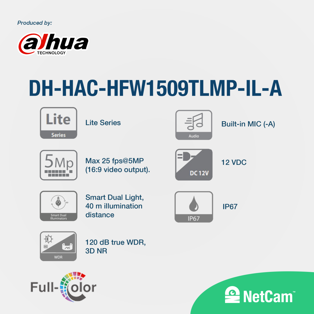 DAHUA OUTDOOR DH-HAC-HFW1509TLMP-IL-A (5MP/ 3.6MM/ AUDIO/ FULLCOLOR)