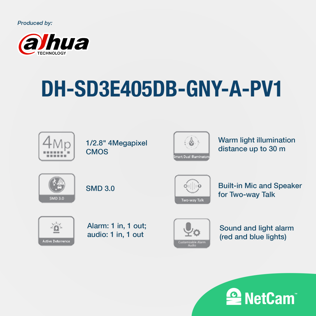 DAHUA PTZ DH-SD3E405DB-GNY-A-PV1 (4MP/ALARM SIRINE/5X ZOOM)